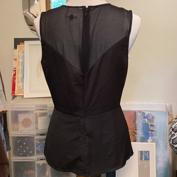 CABI gorgeous black sheer pleated neckline and peplum hem top! Fancy black tie. - Picture 4 of 11